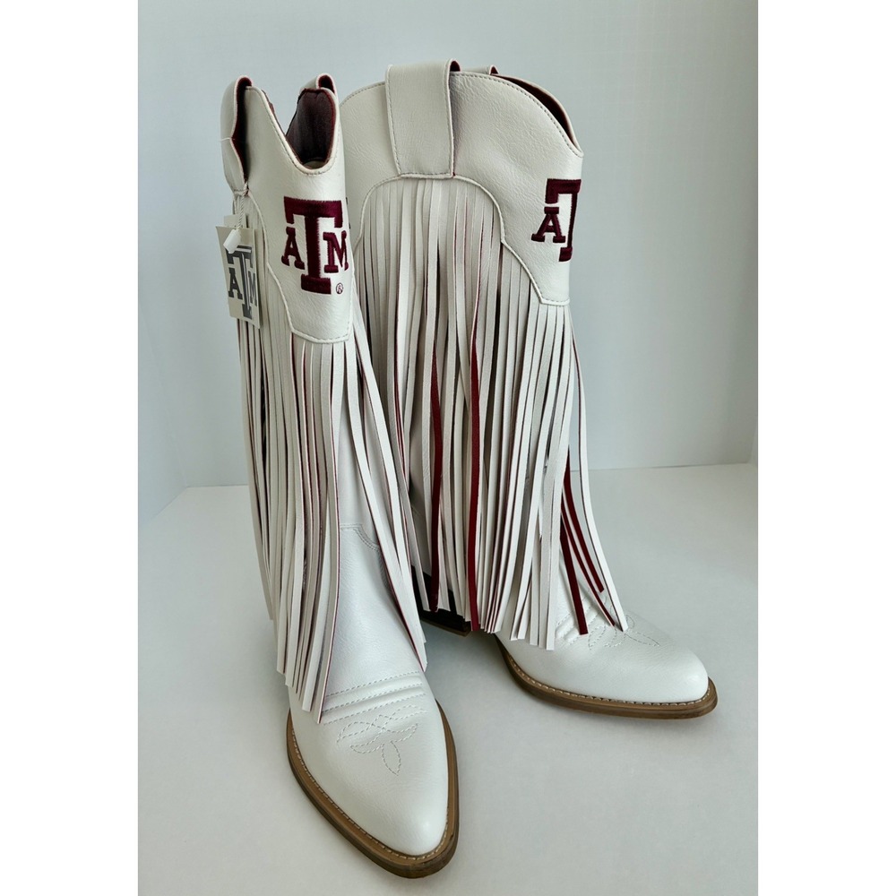 VACCARI~ Women's Texas A&M Aggies Fringe Boots~ Sz. 7 WHITE/MAROON NWT
